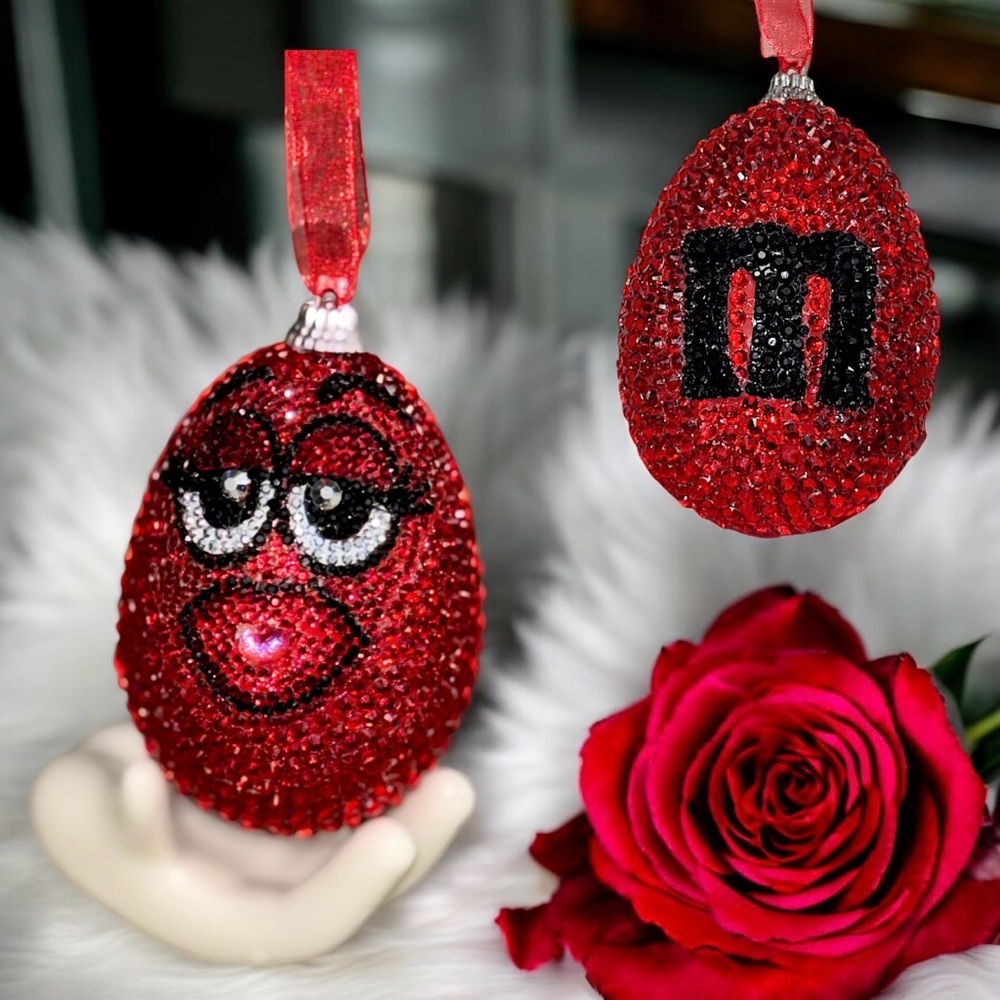 Easter Egg, Red Beaded M&M Ornament, Valentine’s Day Gift, Spring Basket Filler